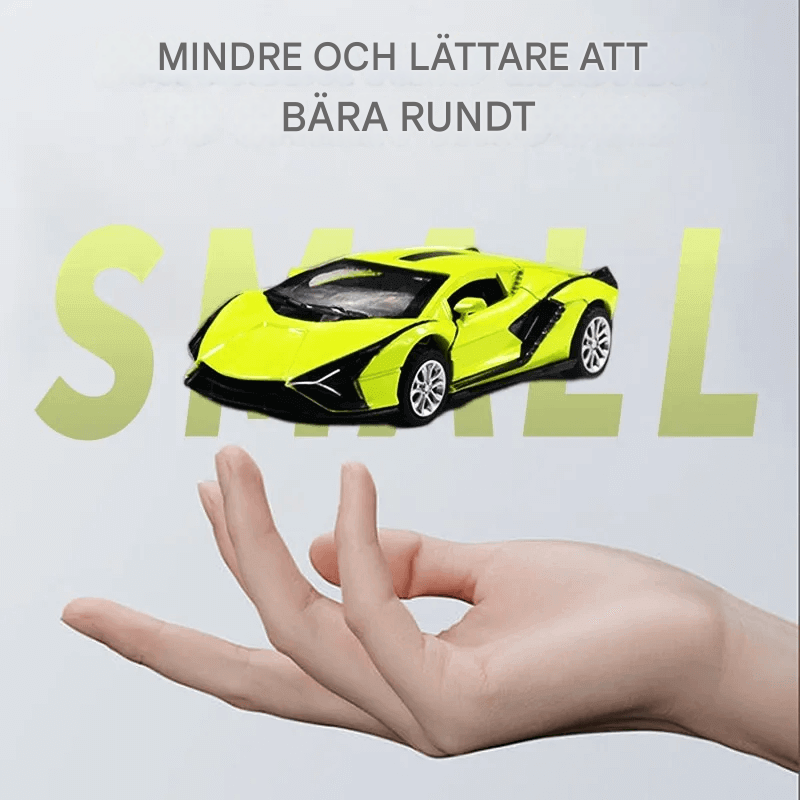 Diecast-urheiluauton malli Lelu – Mini Racing -auto, jossa on taitettava rakenne