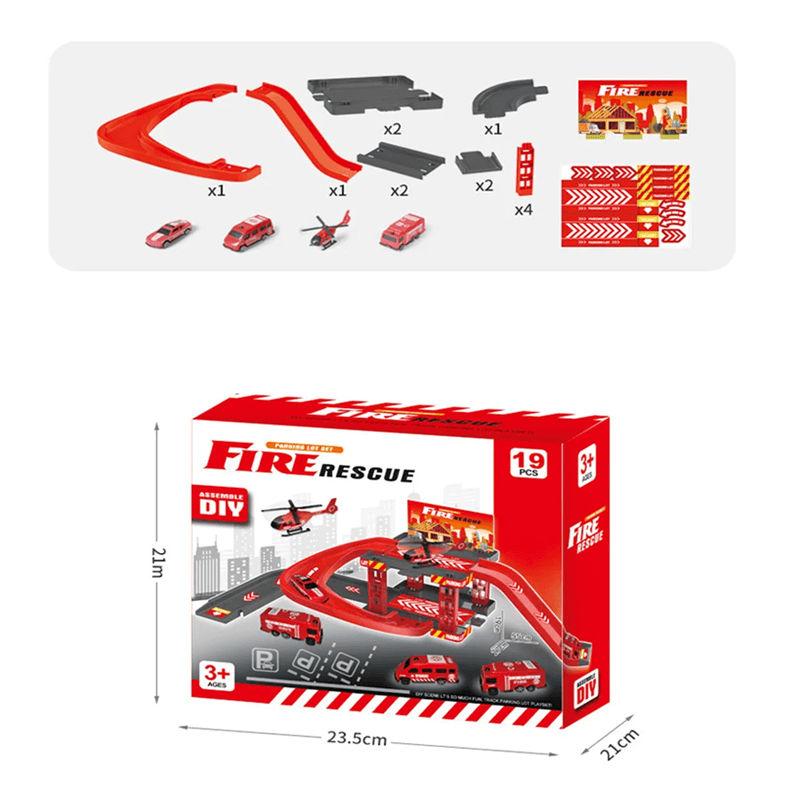 Auton pysäköintitalo lelusetti – vapaa kokoonpano useilla leluautoilla ja eri tyyleillä