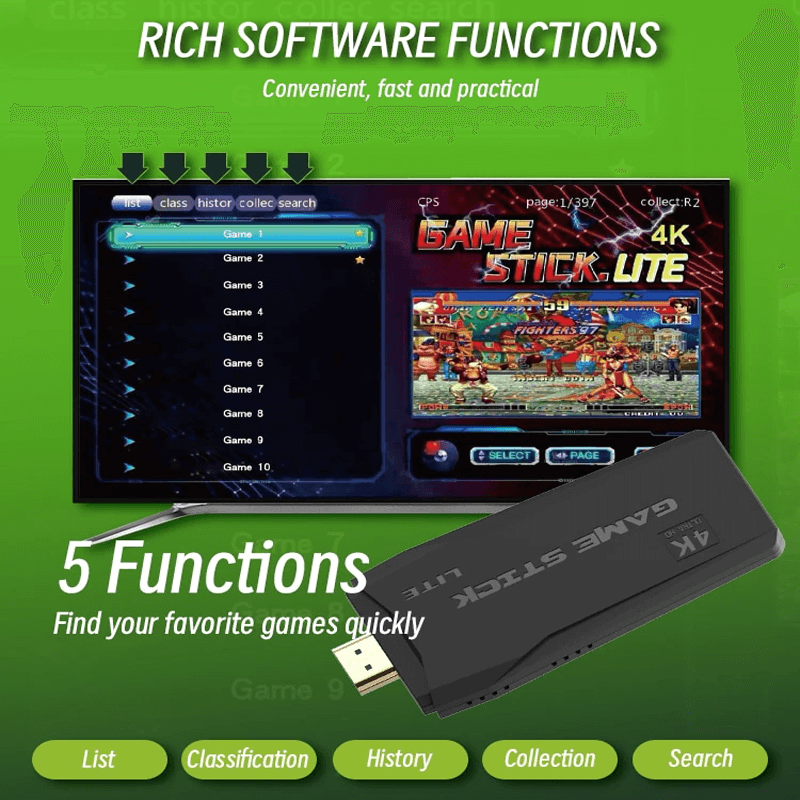 Langaton retropelikonsoli, jossa on 20 000 klassikkopeliä, 4K TV Game Stick -pelitikku