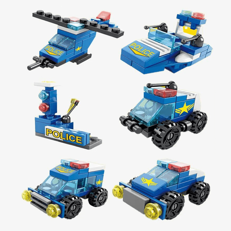 Älykkyyttä kehittävät 6-in-1-rakennuspalikat – paloauto, poliisiauto ja insinööriauto