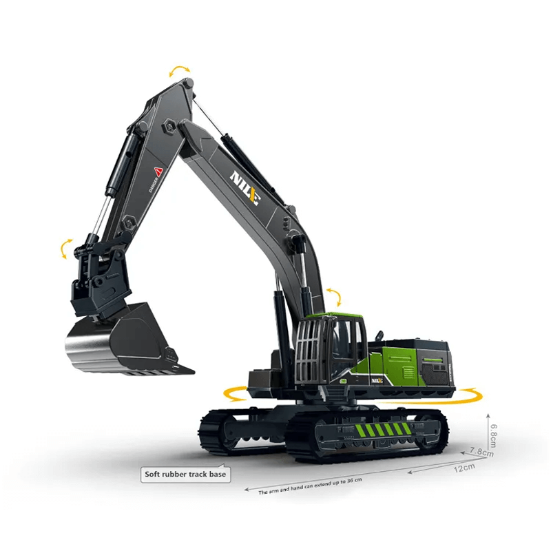 Rakennusajoneuvo Lelu 1:50 – Simuloitu kaivinkone, nosturi ja kuorma-auto liikkuvilla nivelillä