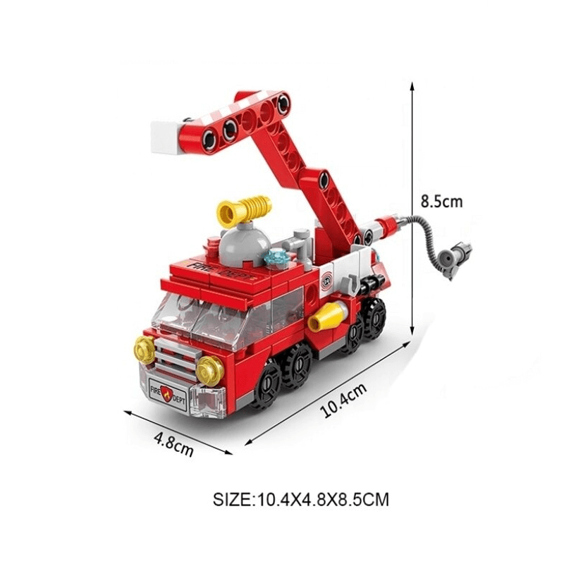 6-in-1 rakennuspalikoiden ajoneuvosarja lapsille | Paloauto, säiliö ja helikopteri - STEM-lelu luovaan leikkiin ja oppimiseen (6-10 vuotta)