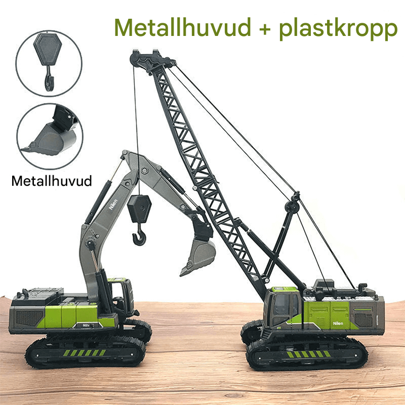 Rakennusajoneuvo Lelu 1:50 – Simuloitu kaivinkone, nosturi ja kuorma-auto liikkuvilla nivelillä