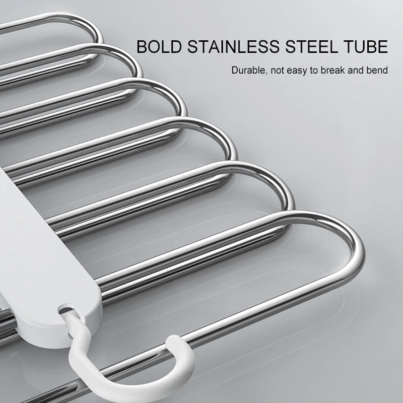 6-in-1 ruostumattomasta teräksestä valmistettu kokoontaitettava housuteline | Monikäyttöinen takin ripustin vaatekaappiin ja matkustamiseen - Säästä tilaa säädettävillä laakereilla