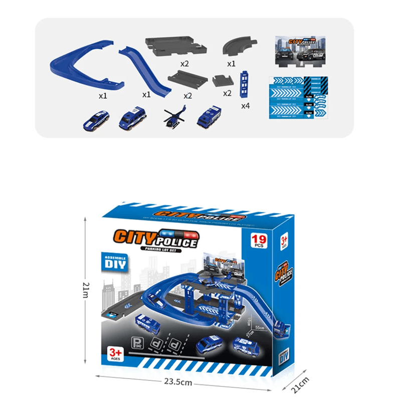 Auton pysäköintitalo lelusetti – vapaa kokoonpano useilla leluautoilla ja eri tyyleillä