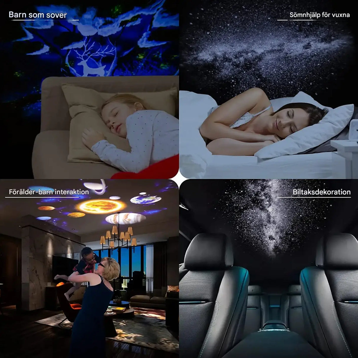CosmaView - Tähtitaivaan projektorilamppu lastenhuoneeseen ja makuuhuoneeseen | Galaxy-projektori, jossa on 360° pyöritysmahdollisuus.