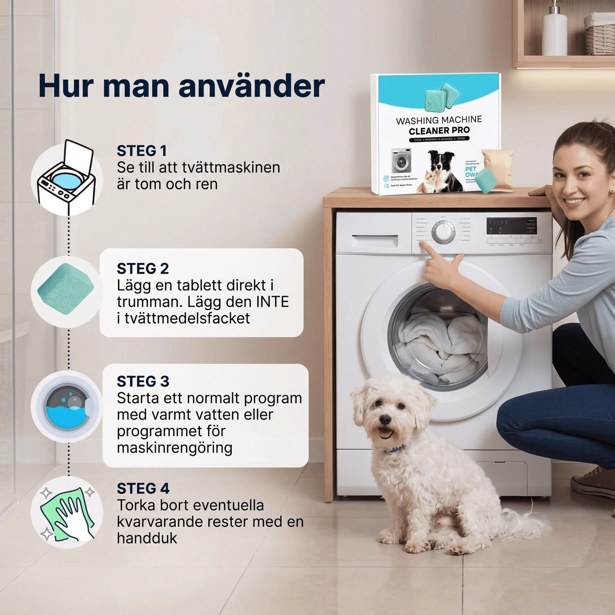 FreshCore – Puhdistustabletit Pesukoneelle Eläinten Karvoja ja Hajuja Vastaan – Syväpuhdistus
