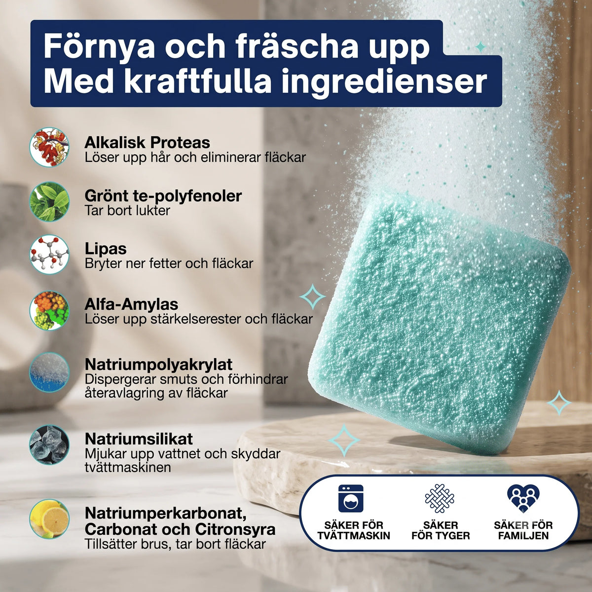 FreshCore – Puhdistustabletit Pesukoneelle Eläinten Karvoja ja Hajuja Vastaan – Syväpuhdistus