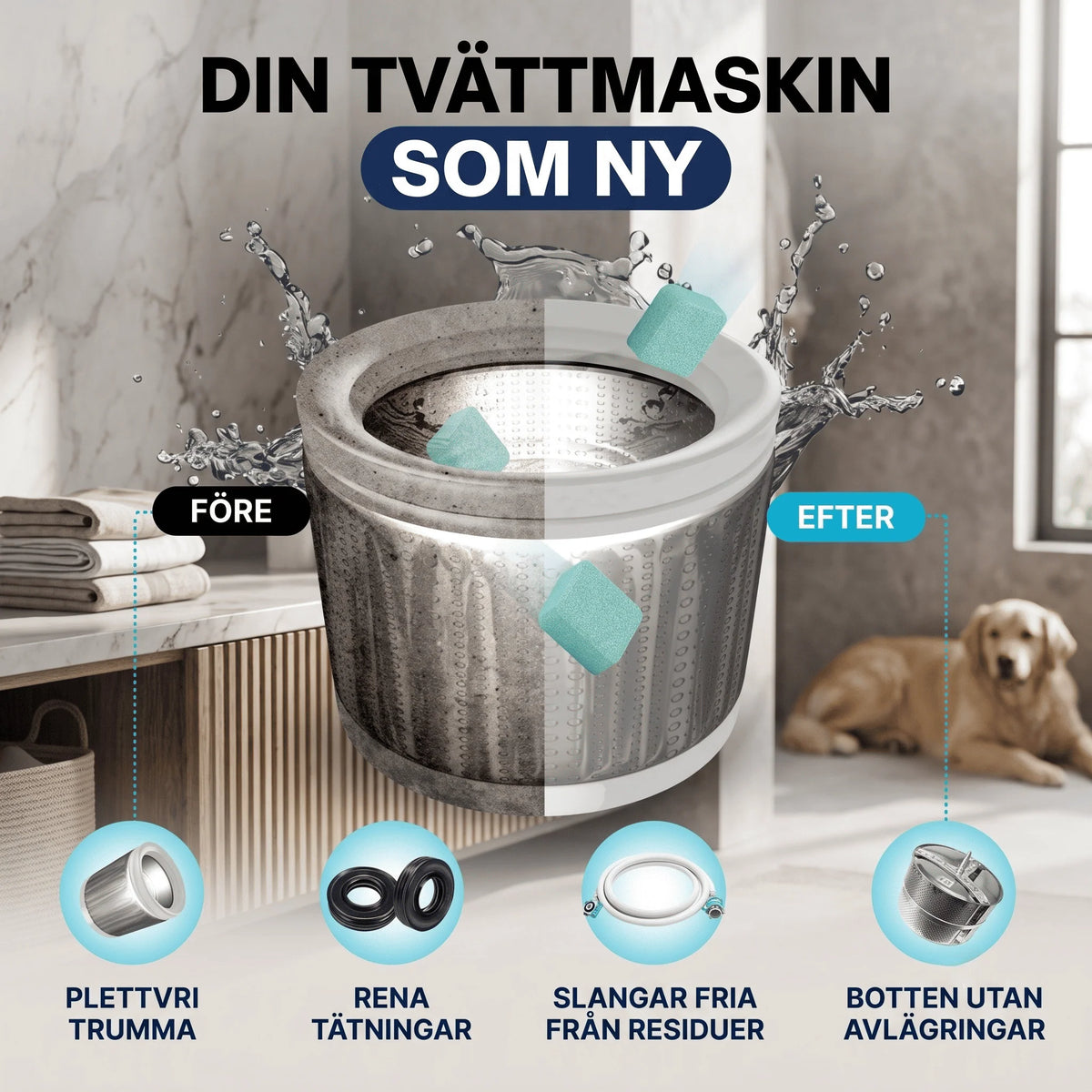 FreshCore – Puhdistustabletit Pesukoneelle Eläinten Karvoja ja Hajuja Vastaan – Syväpuhdistus