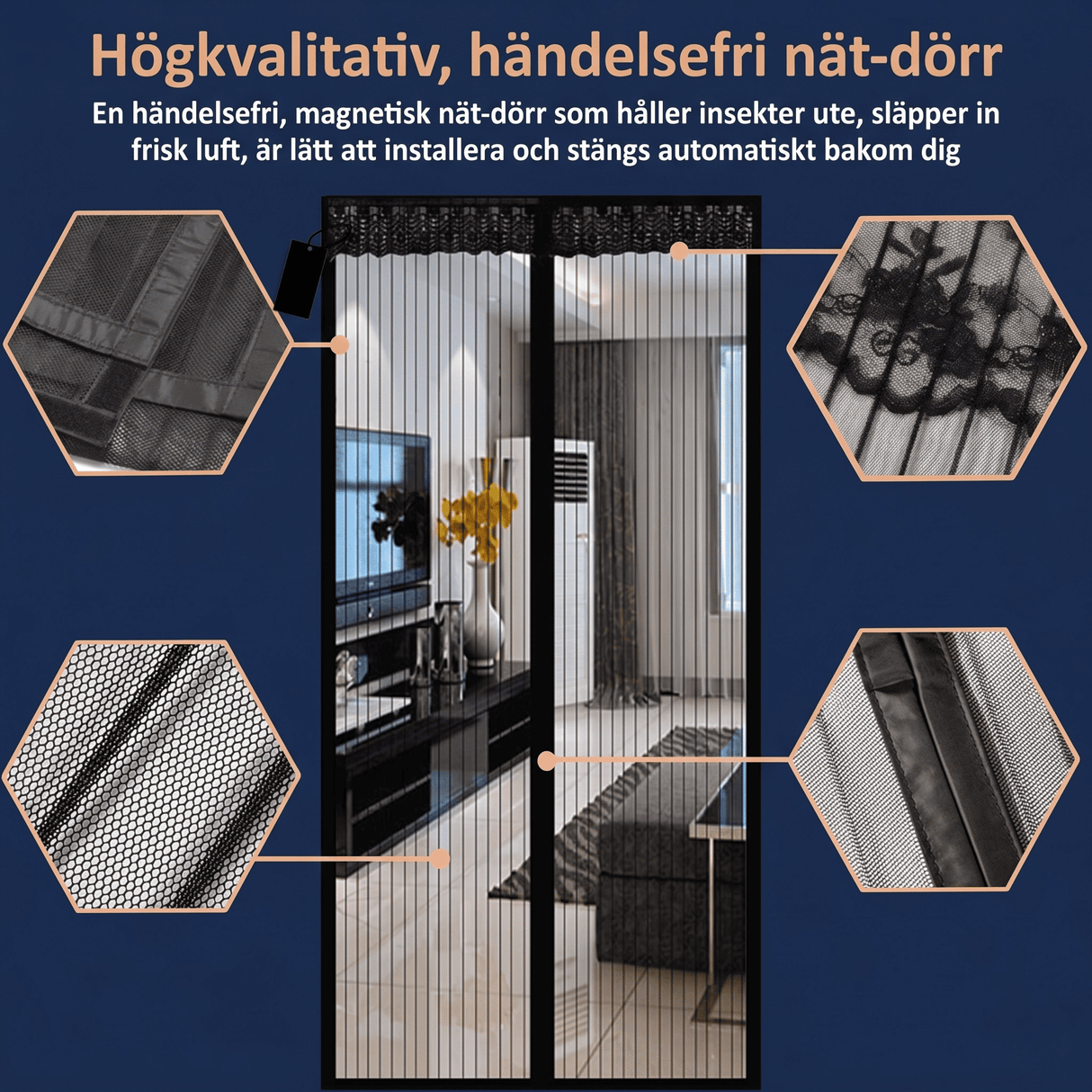 Magneettinen hyttysverkko ovelle automaattisella sulkemisella | Hyönteisverkko magneettilukolla - hyttyssuojaus terassille, parvekkeelle ja sisäänkäynnille (useita kokoja)
