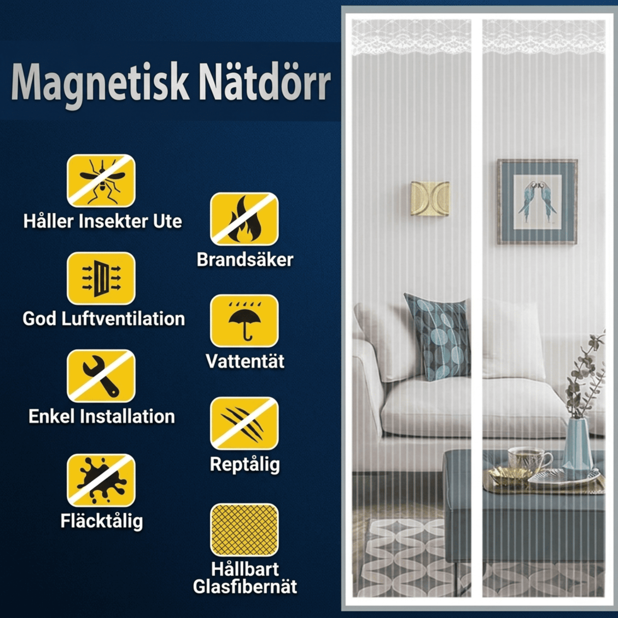 Magneettinen hyttysverkko ovelle automaattisella sulkemisella | Hyönteisverkko magneettilukolla - hyttyssuojaus terassille, parvekkeelle ja sisäänkäynnille (useita kokoja)