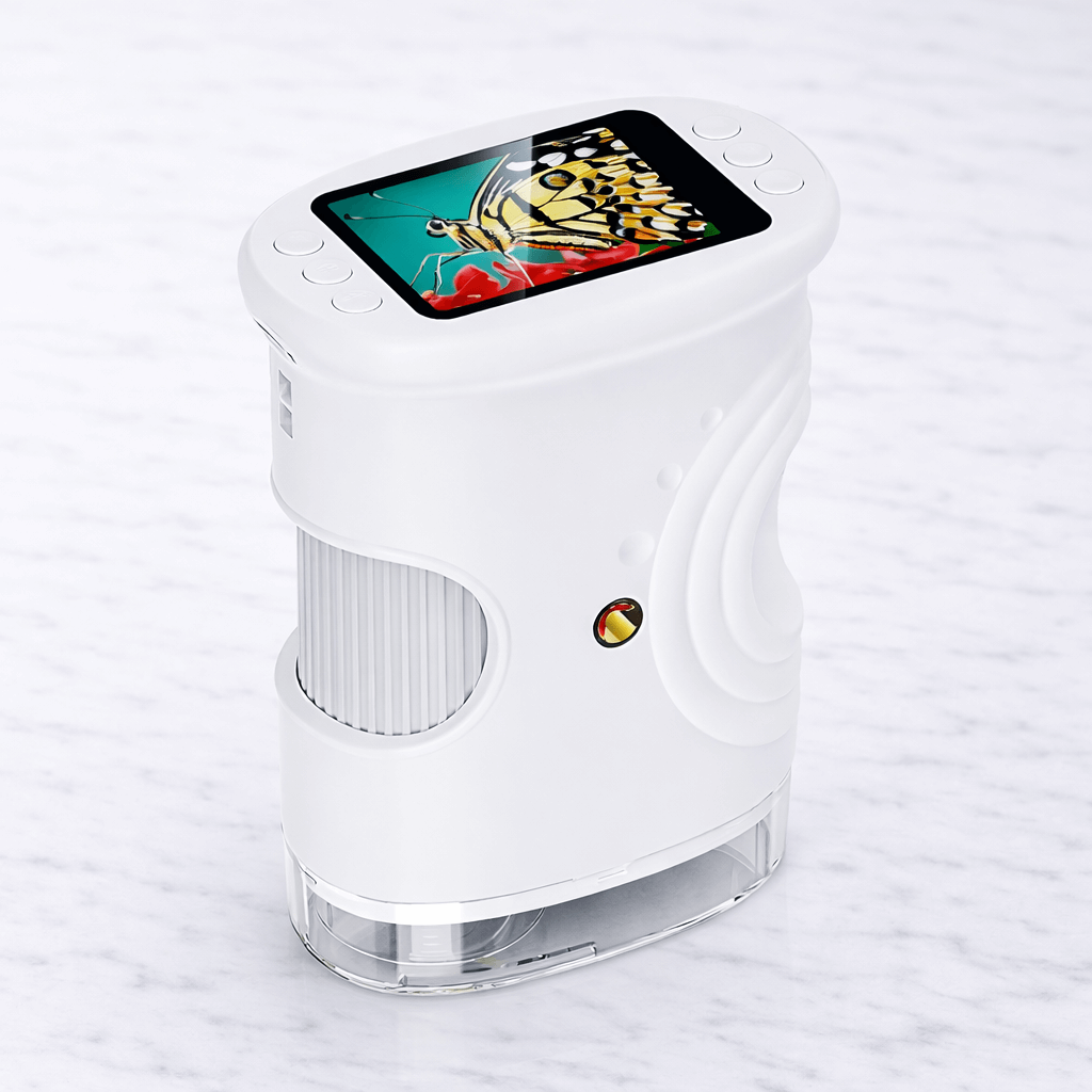 PocketScope – Kädessä pidettävä digitaalinen lastenmikroskooppi, 2 tuuman näyttö, jopa 1000-kertainen suurennus ja valokuva- ja videotoiminto