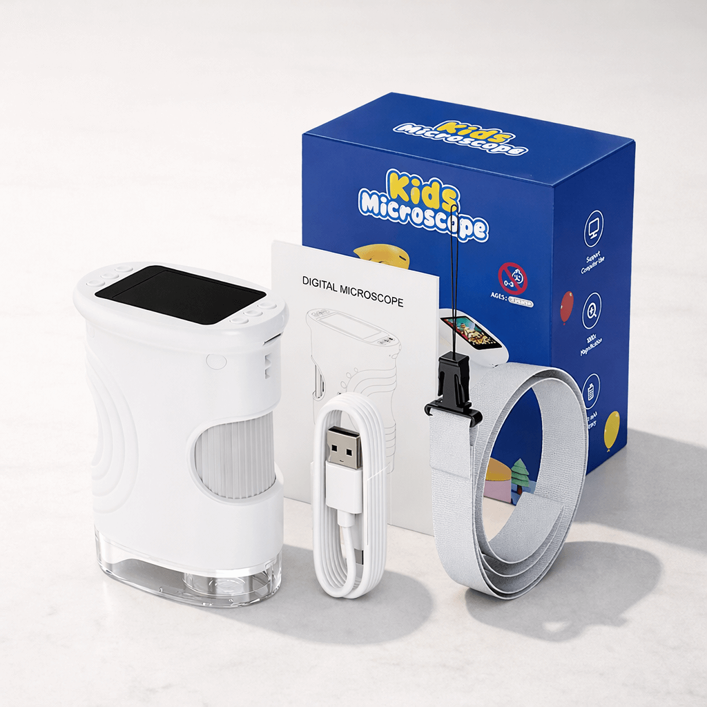 PocketScope – Kädessä pidettävä digitaalinen lastenmikroskooppi, 2 tuuman näyttö, jopa 1000-kertainen suurennus ja valokuva- ja videotoiminto