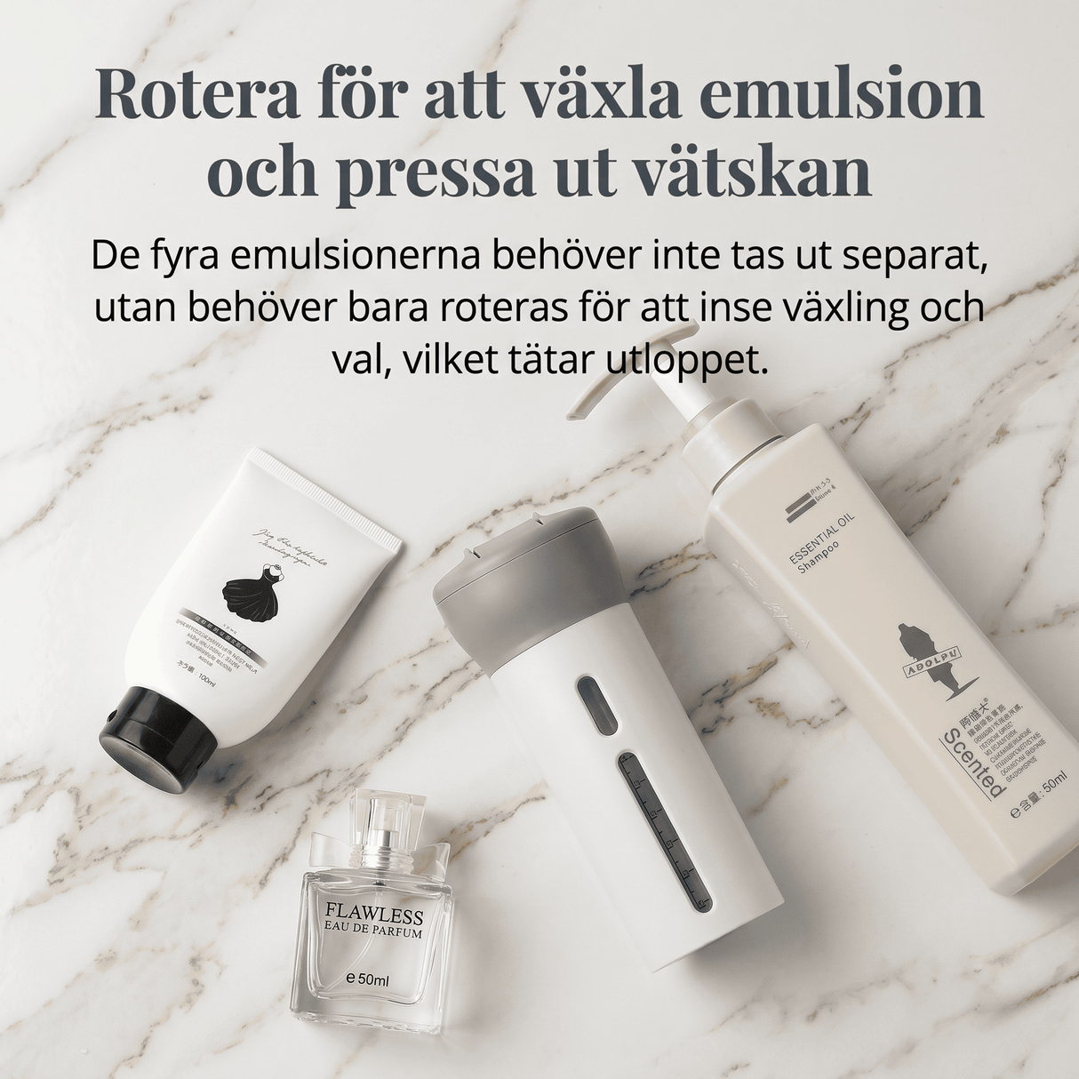 SpinFill – 4-in-1-kiertävä matkailudispenseri, jossa on vuotamattomat 40 ml:n täyttöpullot – Kompakti matkapullo