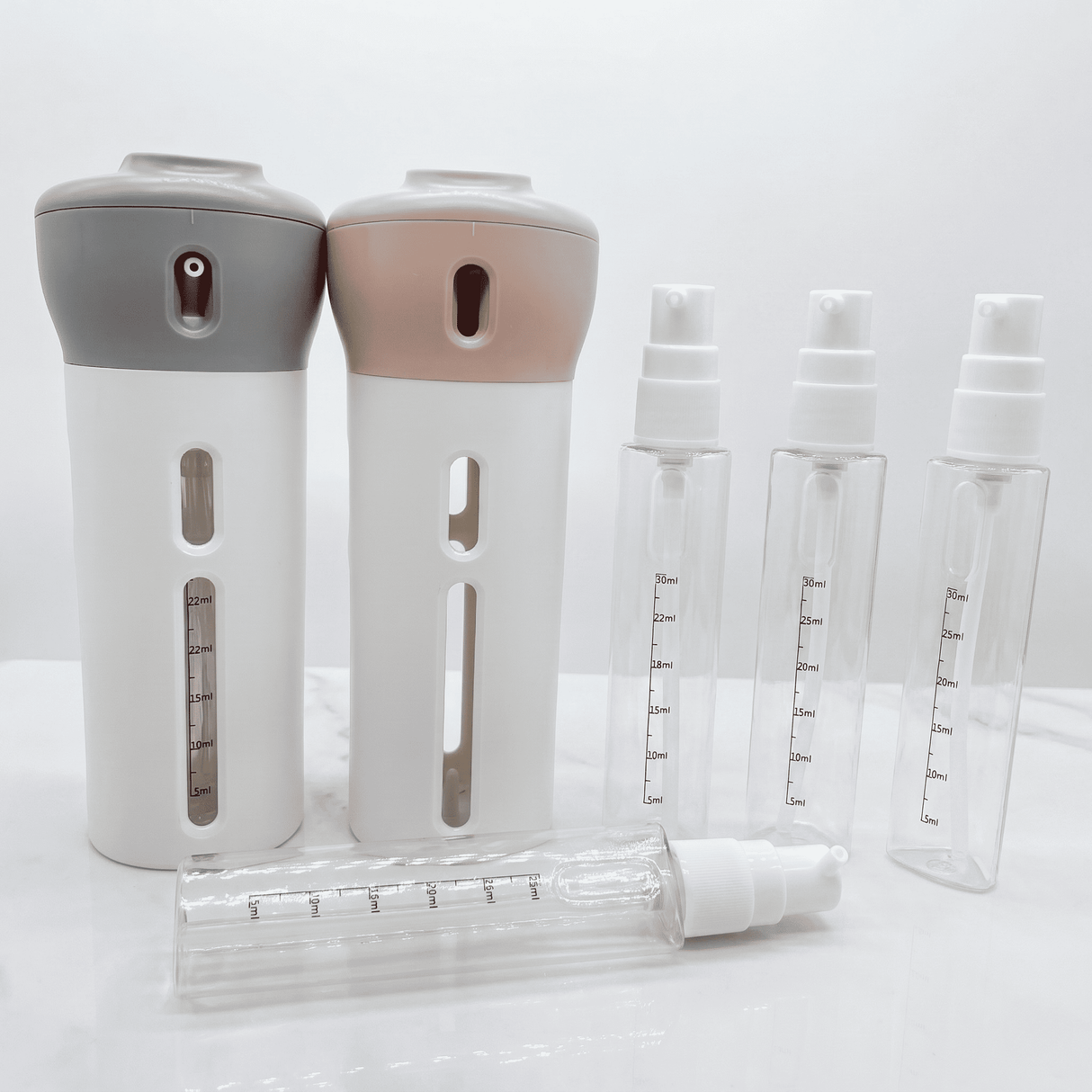 SpinFill – 4-in-1-kiertävä matkailudispenseri, jossa on vuotamattomat 40 ml:n täyttöpullot – Kompakti matkapullo