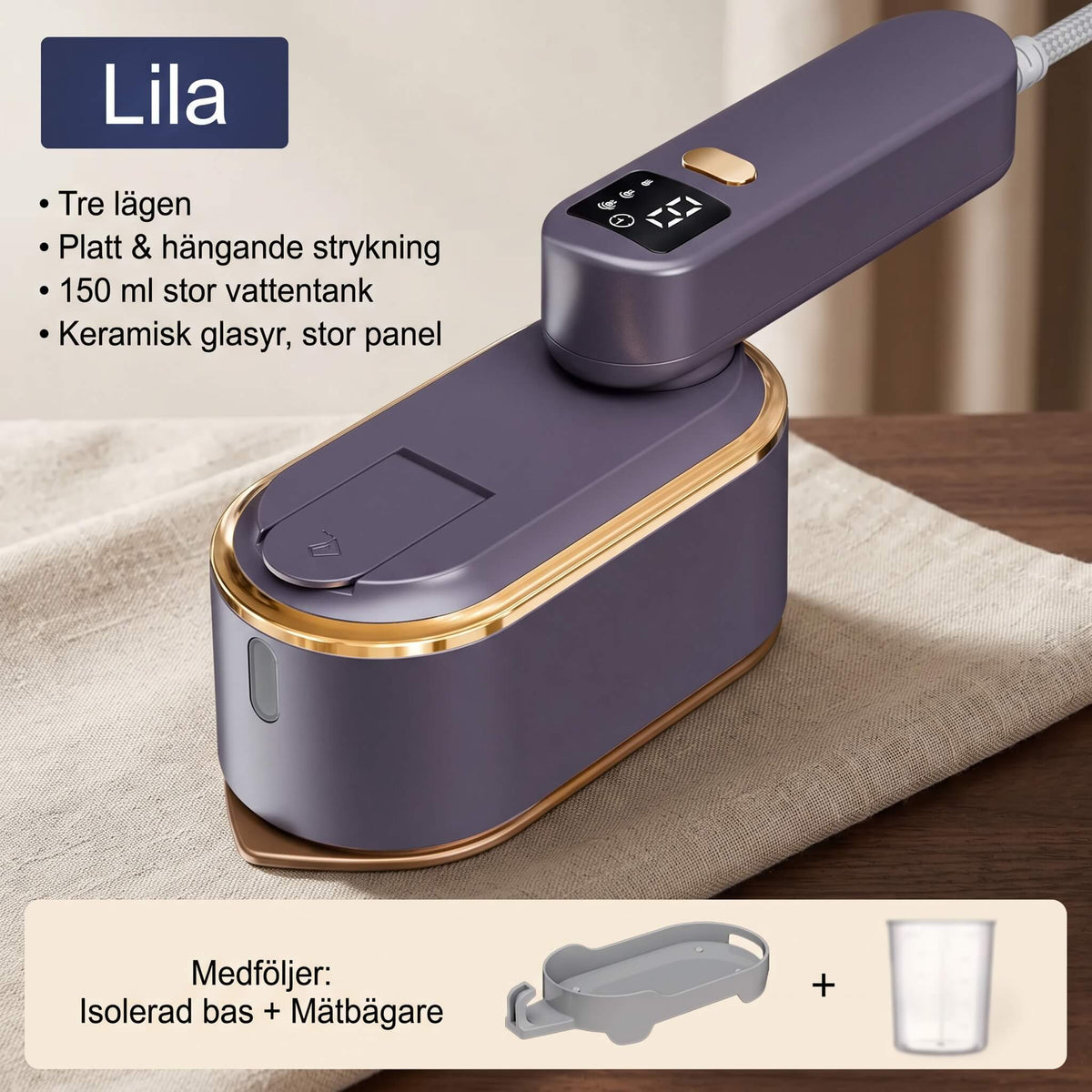 SteamFold – Handhållet Ångstrykjärn 1200W med Vikbart Handtag – Portabelt Resestrykjärn med Våt och Torr Strykning, LED-display och Väggfäste