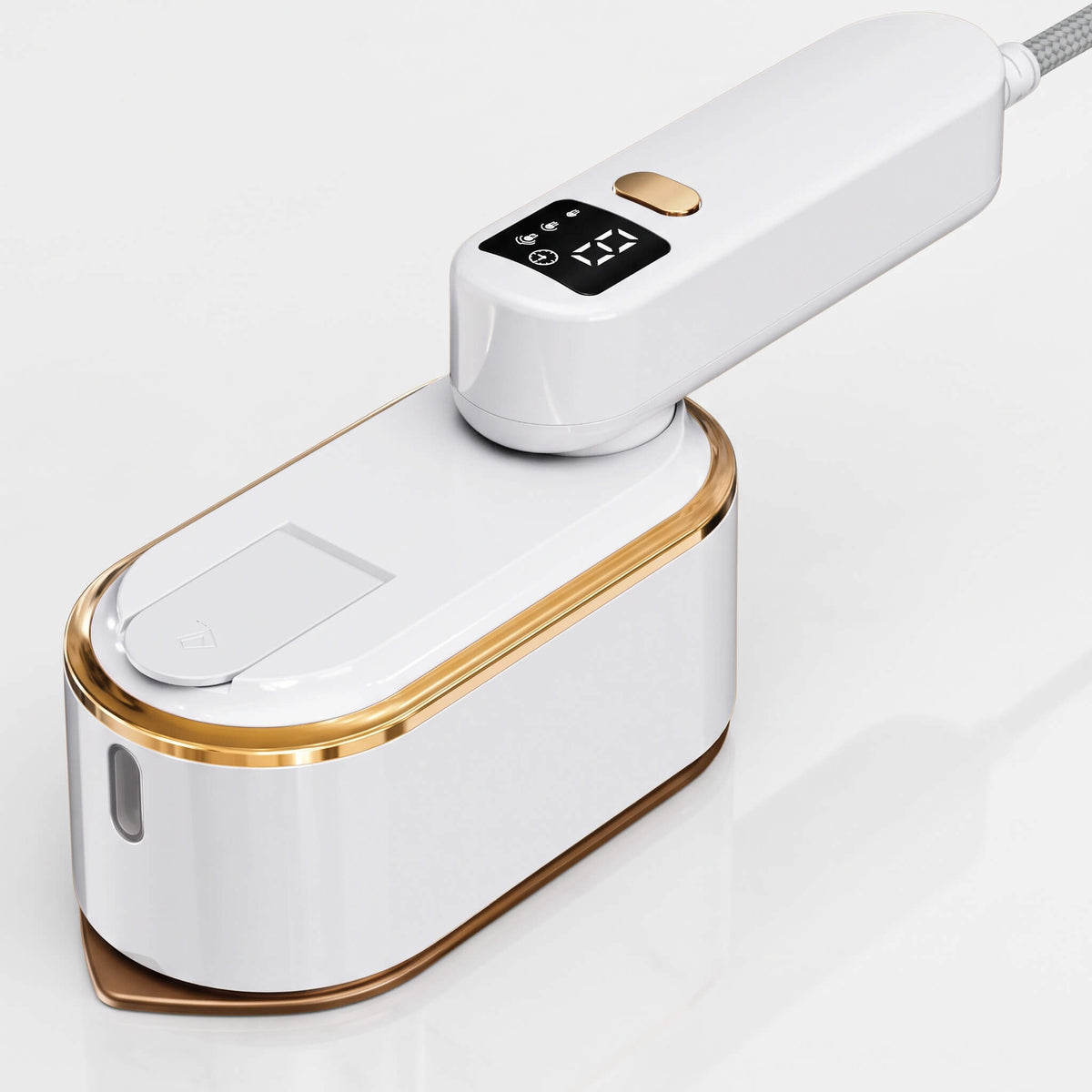 SteamFold – Handhållet Ångstrykjärn 1200W med Vikbart Handtag – Portabelt Resestrykjärn med Våt och Torr Strykning, LED-display och Väggfäste