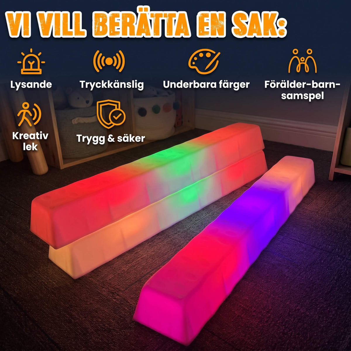 StepBridge – Lysande Balansbro för Barn 70 cm – Sensorisk Stepping Bridge med Halkfri Botten och Färgskiftande LED
