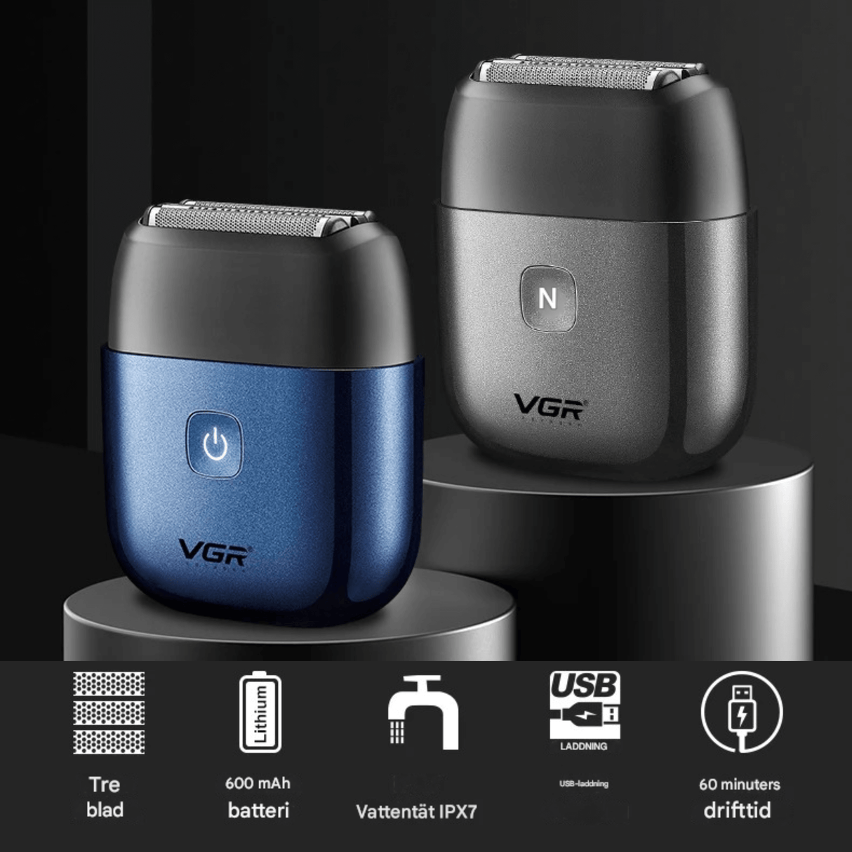 TrimAxis – Elektrisk Rakapparat för Män med Trippelblad, IPX7 Vattentålig Design & USB Type-C Snabbladdning