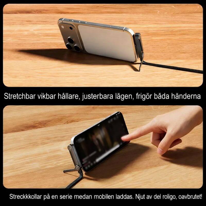 VoltDock – 240 W/65 W pikalatauskaapeli taitettavalla telineellä, punotulla muotoilulla ja kyynärpääliittimellä matkapuhelimille, tableteille ja kannettaville tietokoneille