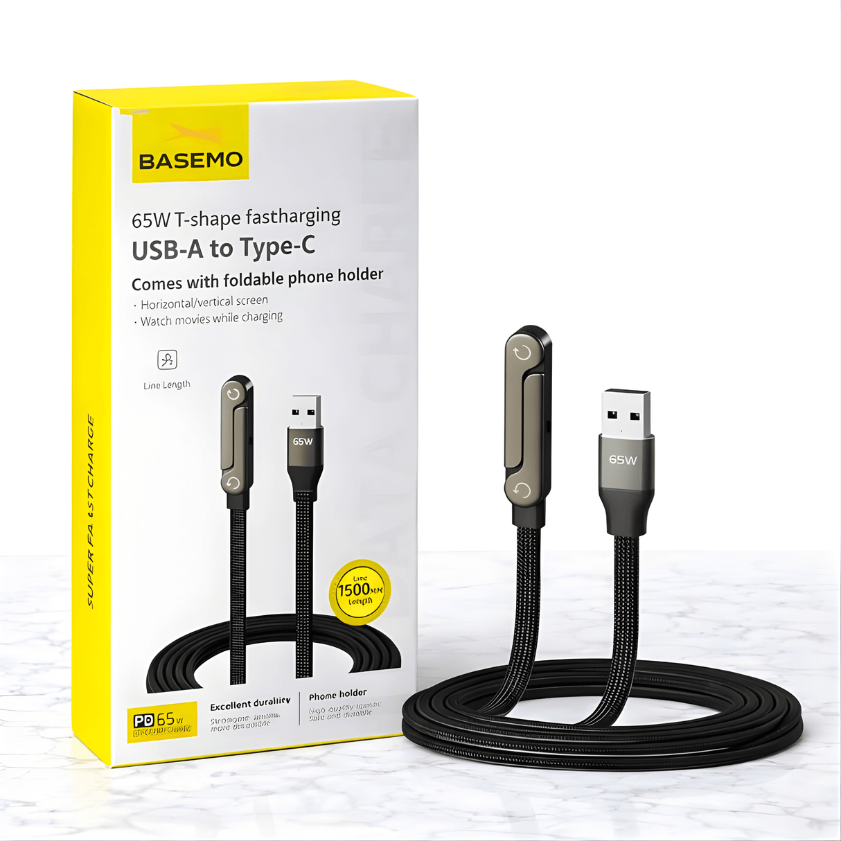 VoltDock – 240 W/65 W pikalatauskaapeli taitettavalla telineellä, punotulla muotoilulla ja kyynärpääliittimellä matkapuhelimille, tableteille ja kannettaville tietokoneille