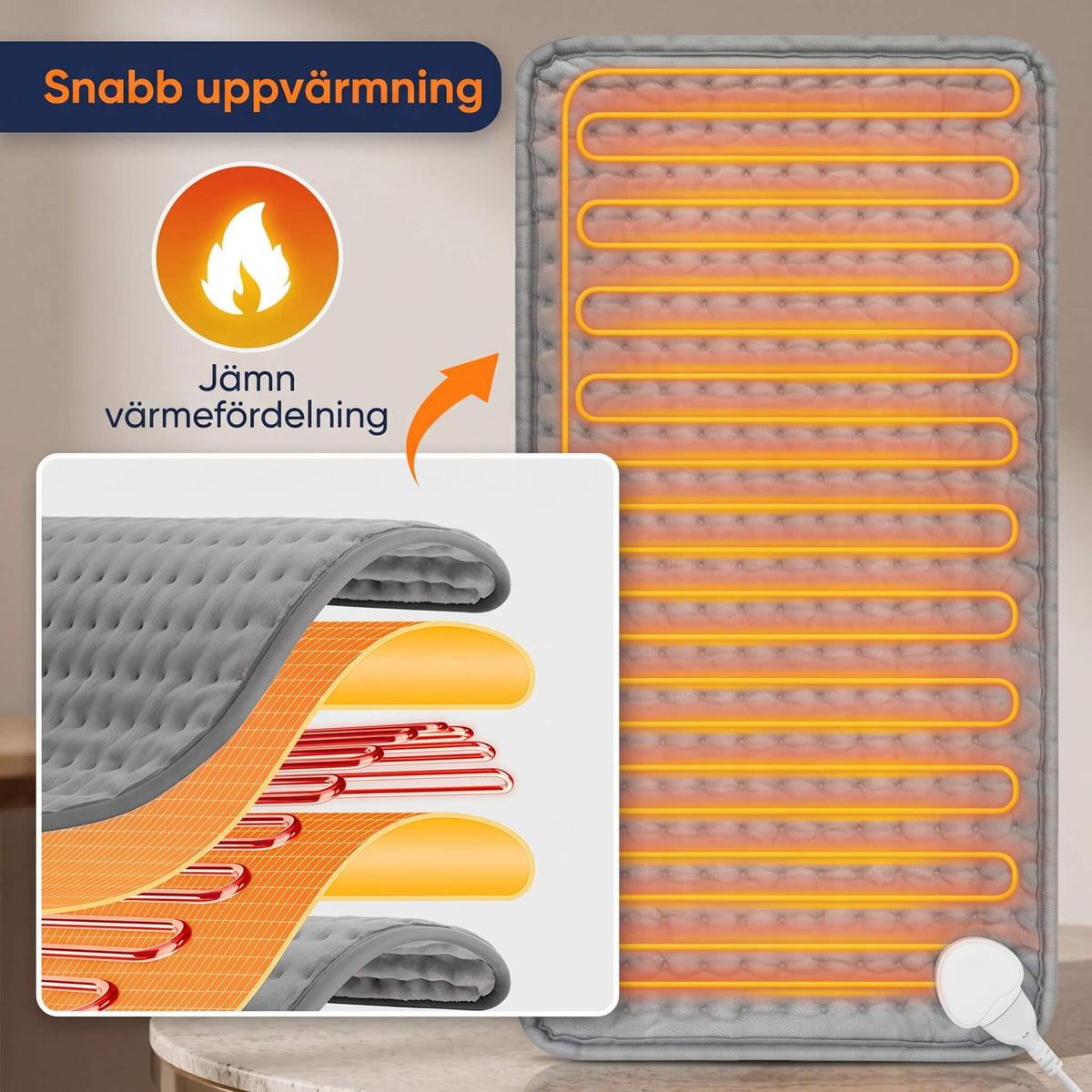 WarmHaven – Eluppvärmd Värmedyna 30x60 cm för Rygg, Nacke och Axlar – Tvättbar med Timer och 9 Temperaturlägen