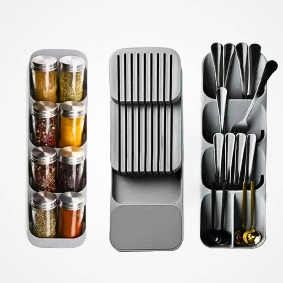 CutliBox - Älykäs keittiön säilytysalus ruokailuvälineille, veitsille ja maustepulloille | Monikäyttöinen järjestäjä