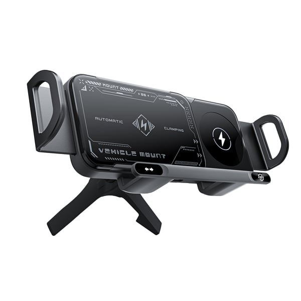 ChargeMount - Säädettävä älypuhelimen pidike autoon, jossa on 15W langaton latausalusta kokoontaitettaville näytöille.