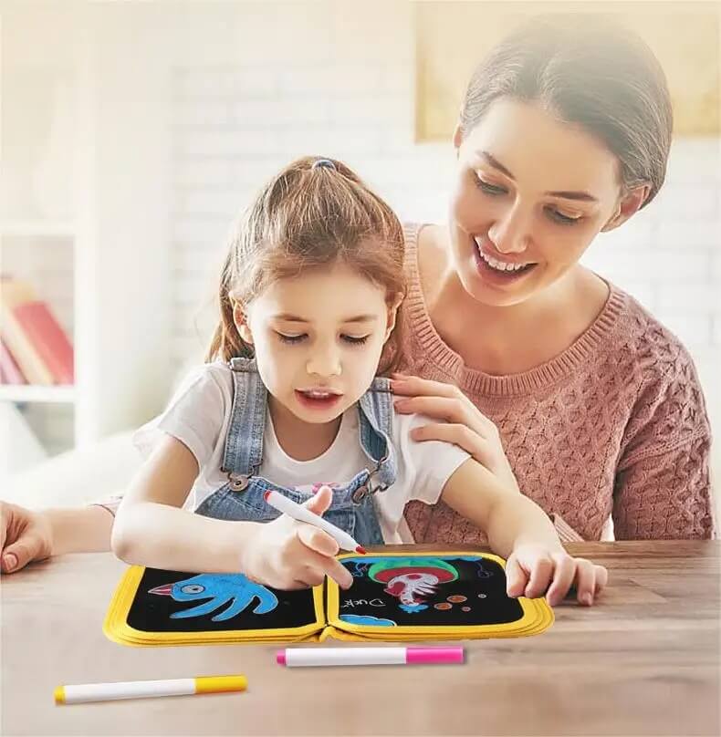 DoodleBloom - Uudelleenkäytettävä lasten piirustuskirja | Pyyhittävä & Kannettava luovuus Magic Penillä