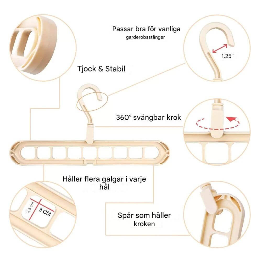 ClosetEase - Tilaa säästävä takin ripustin | Monikäyttöinen ripustin, jossa 9 koukkua ja 360° pyörivä koukku