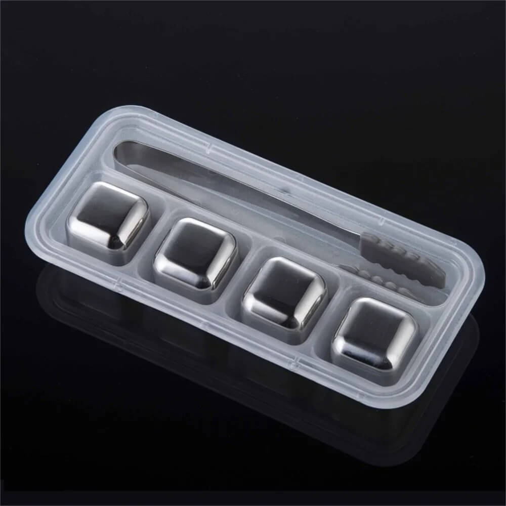 FrostGleam - Ruostumattomasta teräksestä valmistettu jääpalasarja | Uudelleenkäytettävät jääkuutiot viskille, viinille ja cocktaileille - Tyylikäs, viileä ja laimentamaton