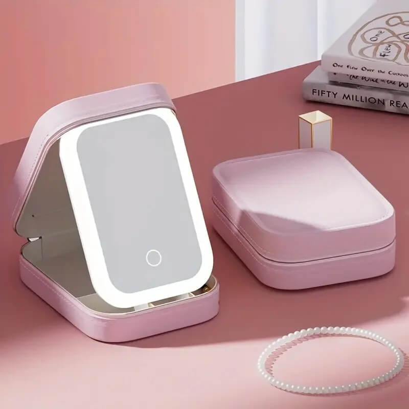 GlamVault - Matkustusystävällinen meikkisäilytys sisäänrakennetulla LED-peilillä | Kätevä säilytys tyylikkäästi