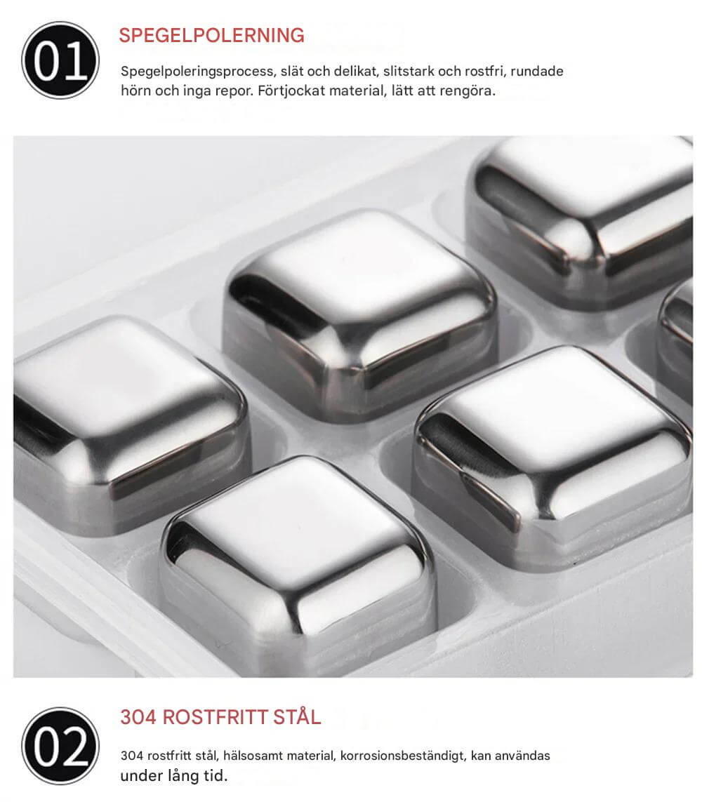 FrostGleam - Ruostumattomasta teräksestä valmistettu jääpalasarja | Uudelleenkäytettävät jääkuutiot viskille, viinille ja cocktaileille - Tyylikäs, viileä ja laimentamaton