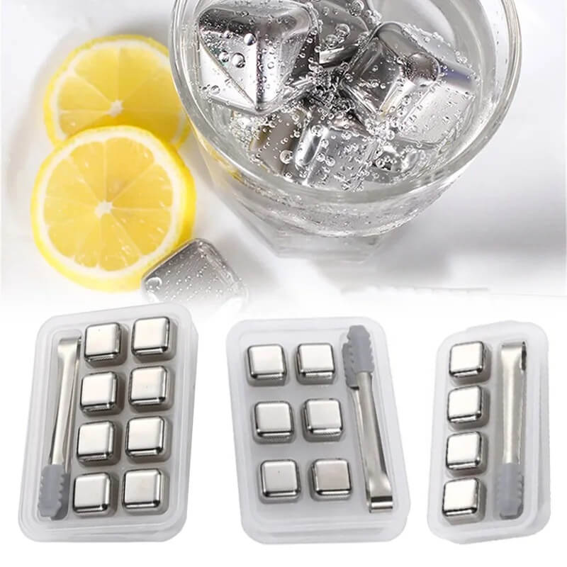 FrostGleam - Ruostumattomasta teräksestä valmistettu jääpalasarja | Uudelleenkäytettävät jääkuutiot viskille, viinille ja cocktaileille - Tyylikäs, viileä ja laimentamaton