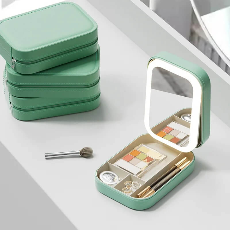 GlamVault - Matkustusystävällinen meikkisäilytys sisäänrakennetulla LED-peilillä | Kätevä säilytys tyylikkäästi