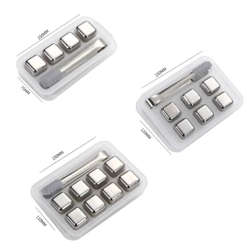 FrostGleam - Ruostumattomasta teräksestä valmistettu jääpalasarja | Uudelleenkäytettävät jääkuutiot viskille, viinille ja cocktaileille - Tyylikäs, viileä ja laimentamaton