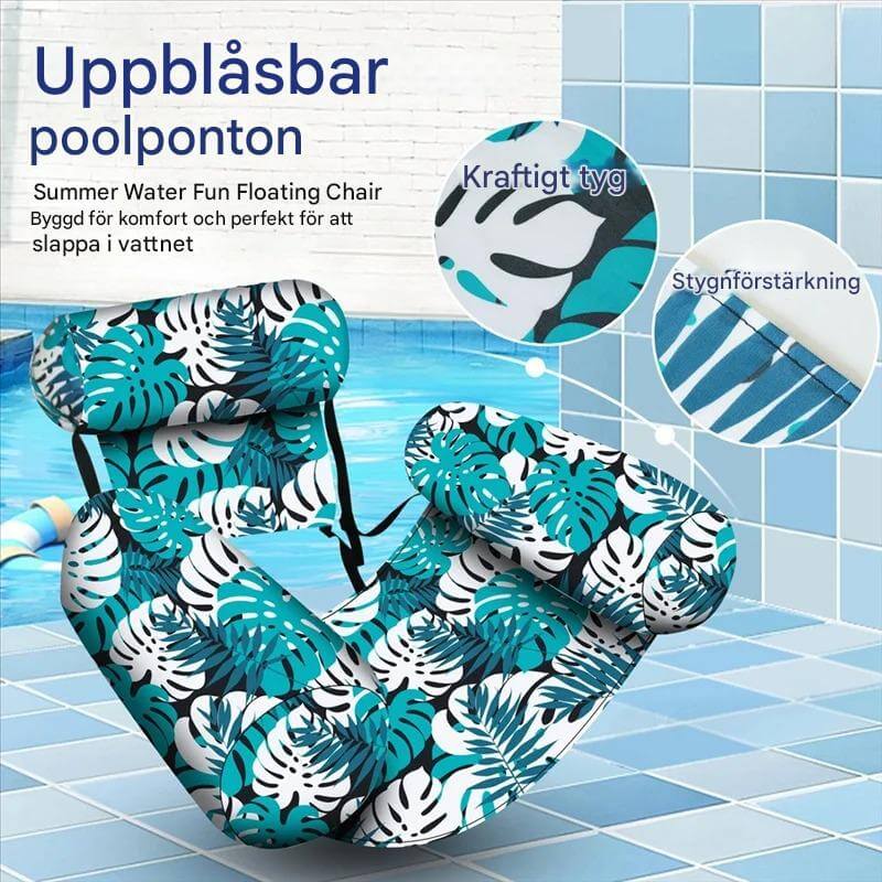 HydroHammock - Puhallettava kelluva tuoli aikuisille | Mukava allas riippumatto, jossa on niskatyyny ja kasvikuvio