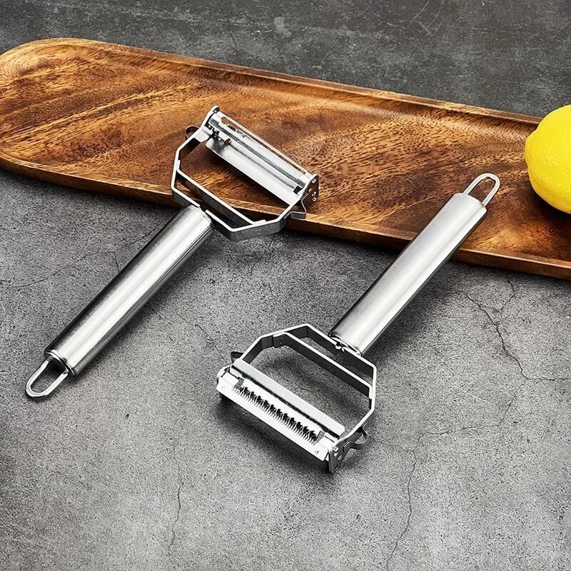 EasyGrate - Monikäyttöinen 4-in-1 ruostumattomasta teräksestä valmistettu kuorimalaite ja raastin | Helppo ja nopea leikkaaminen keittiössä.