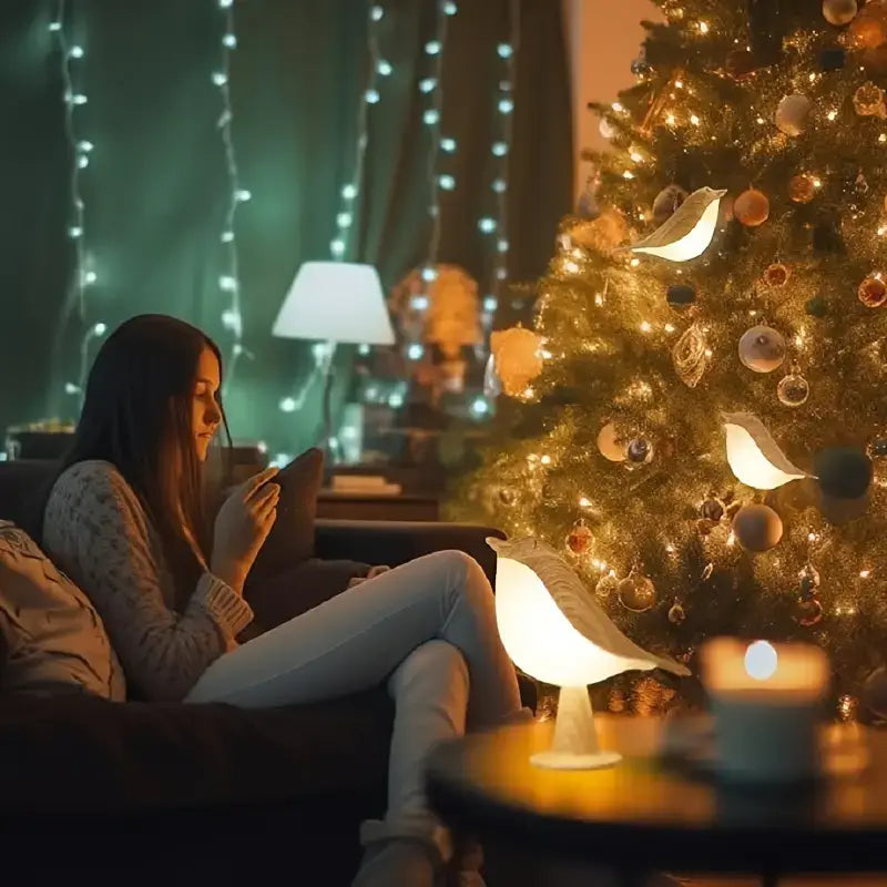 FeatherGlow - LED-lintujen yövalo kosketusohjauksella | Koristeellinen ja rentouttava valaistus makuuhuoneeseen ja olohuoneeseen