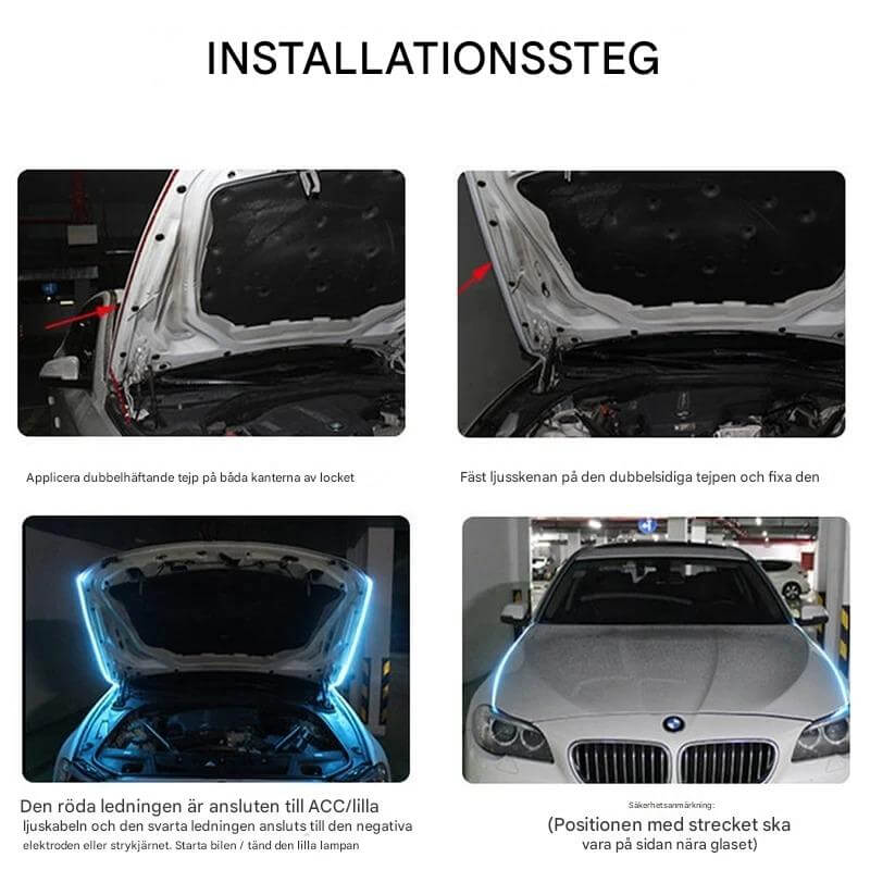 GlowTail - LED DRL Car Headliner | 150cm sekventiaalinen valonauha vedenkestävällä muotoilulla