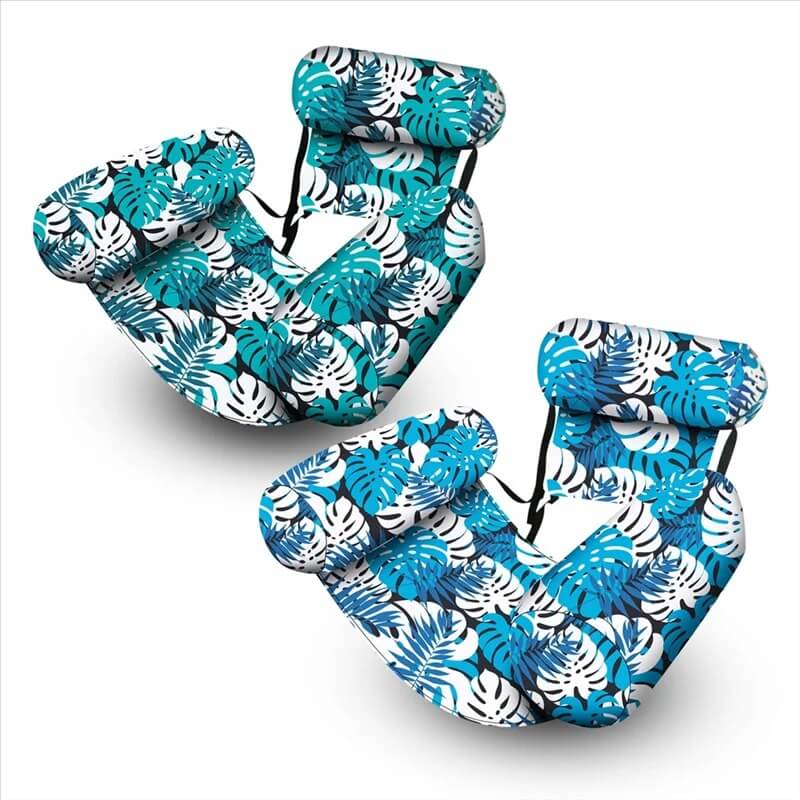 HydroHammock - Puhallettava kelluva tuoli aikuisille | Mukava allas riippumatto, jossa on niskatyyny ja kasvikuvio