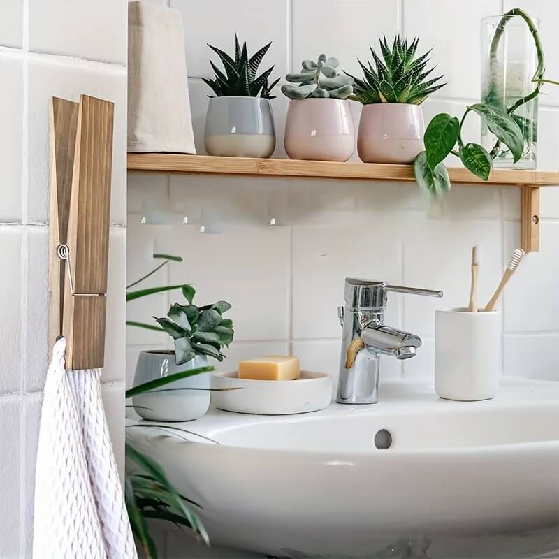 RustiClip - Seinään kiinnitettävä jättimäinen puinen pyyhepidike | Rustiikkinen pyyhepidike koristeellisella muotoilulla.