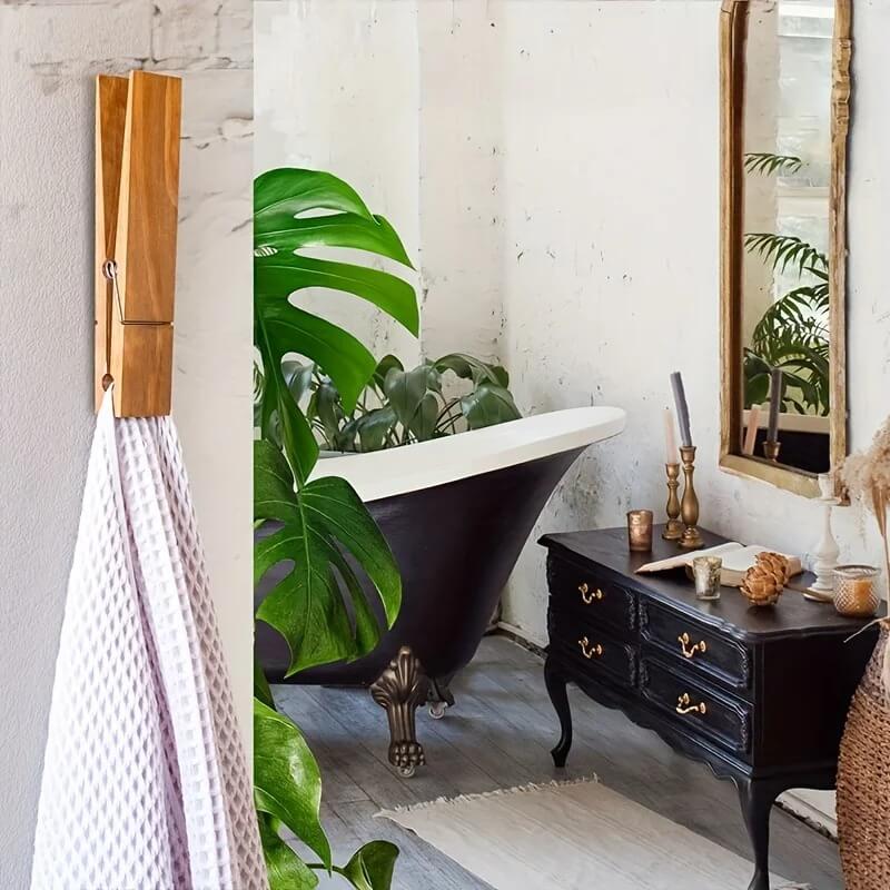 RustiClip - Seinään kiinnitettävä jättimäinen puinen pyyhepidike | Rustiikkinen pyyhepidike koristeellisella muotoilulla.