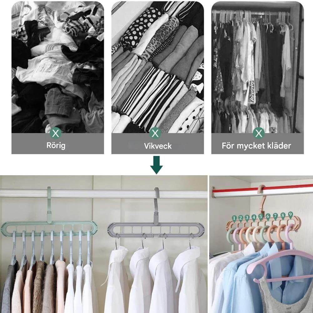 ClosetEase - Tilaa säästävä takin ripustin | Monikäyttöinen ripustin, jossa 9 koukkua ja 360° pyörivä koukku