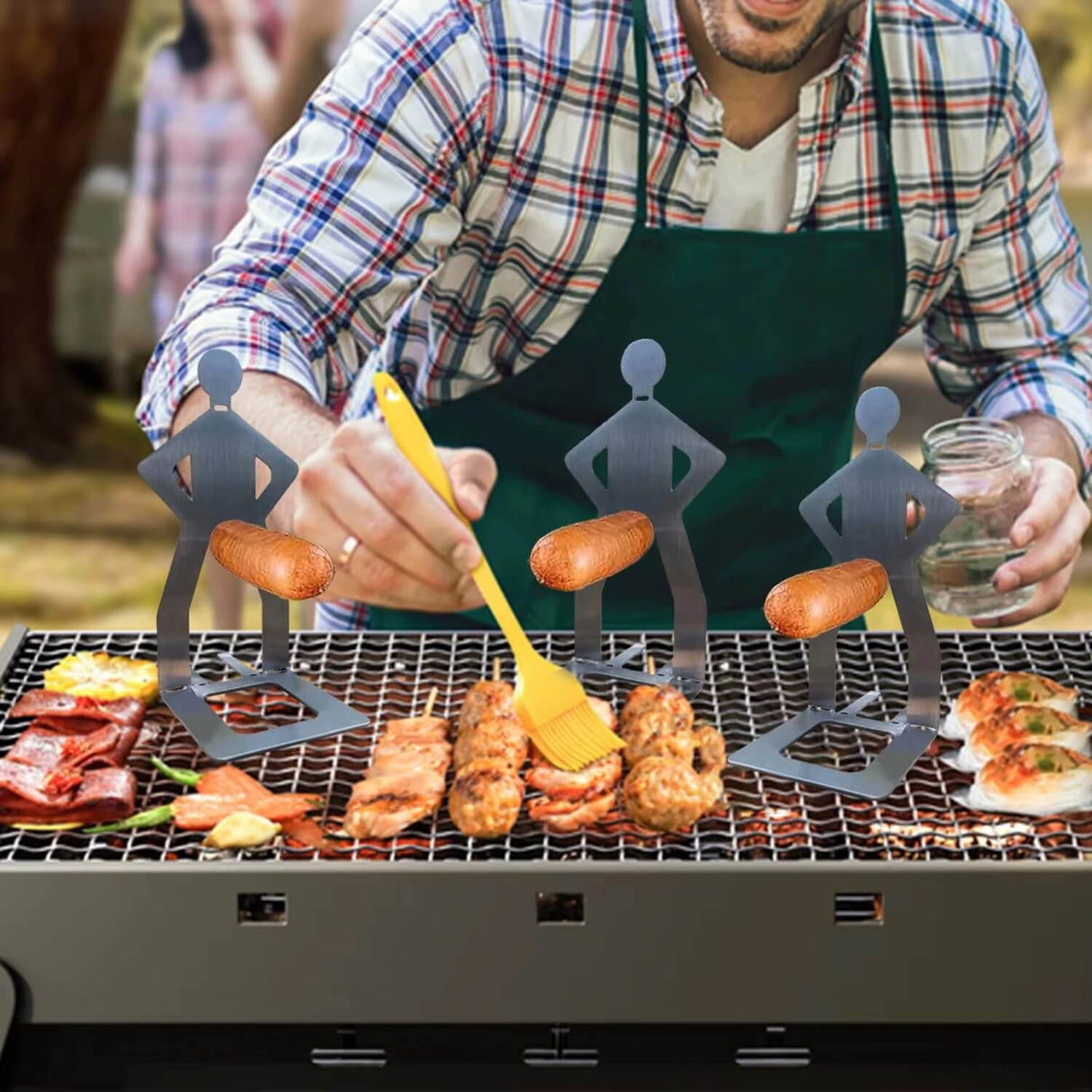 Sausbro - Kannettava ruostumattomasta teräksestä valmistettu makkarateline retkeilyyn, grillaukseen ja piknikille