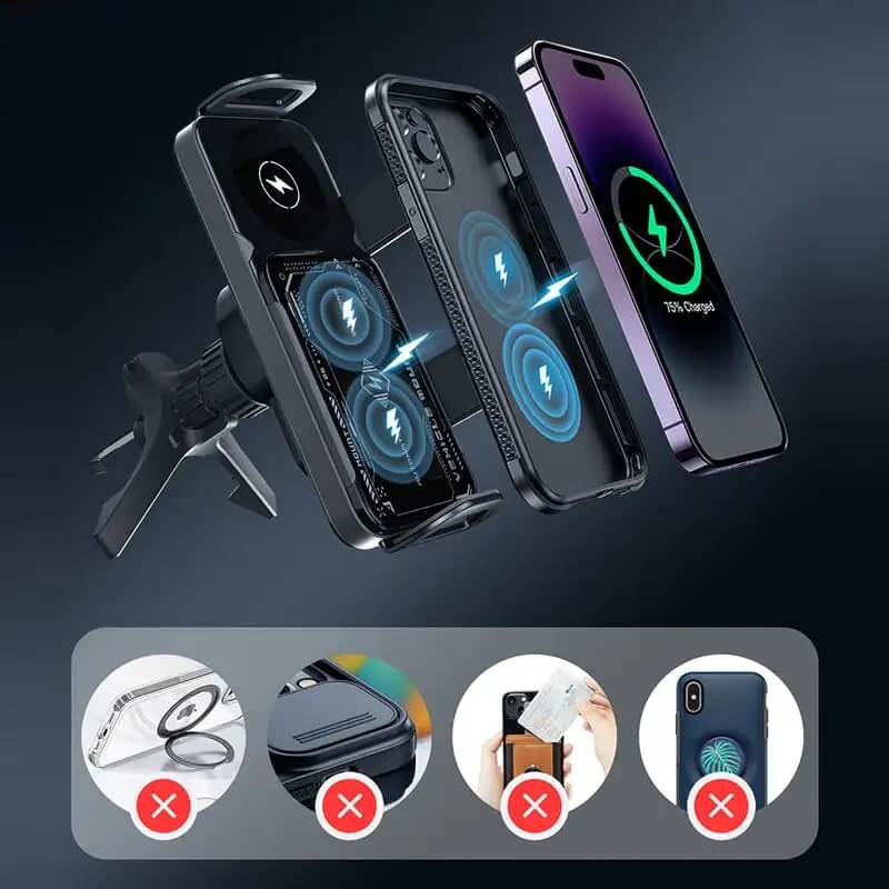 ChargeMount - Säädettävä älypuhelimen pidike autoon, jossa on 15W langaton latausalusta kokoontaitettaville näytöille.