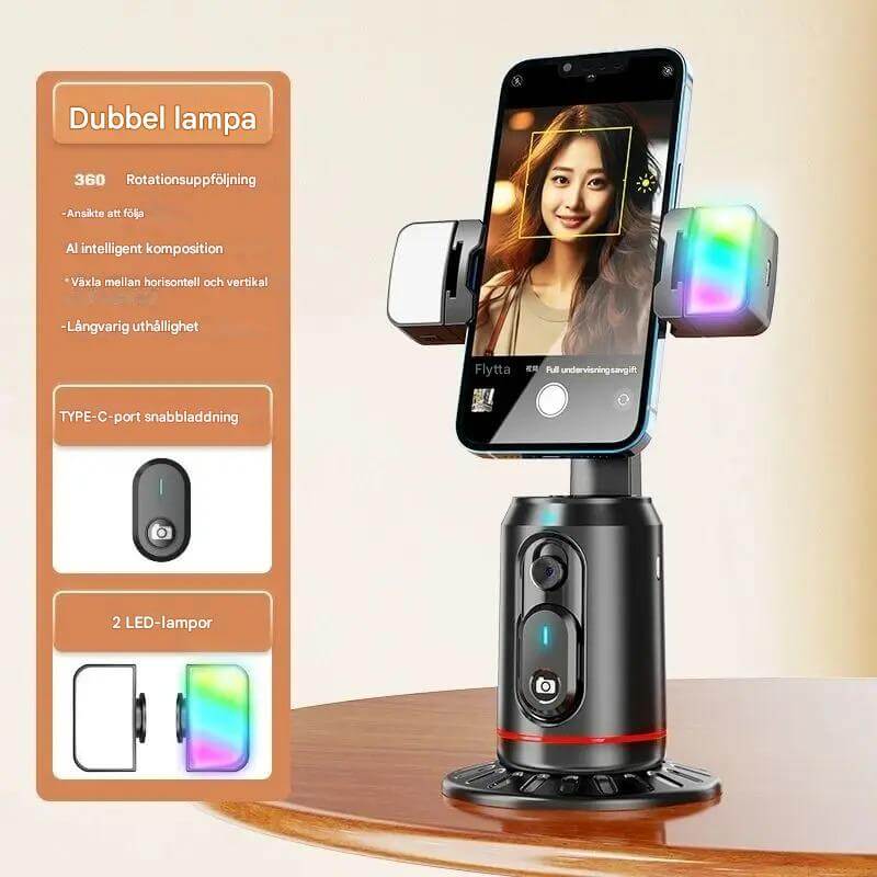 AiveloTrack - AI 360° Face Tracking Mobile Holder | Hands Free Recording for Vlogs, Live Broadcasts & Video Calls (Vlogit, suorat lähetykset ja videopuhelut)