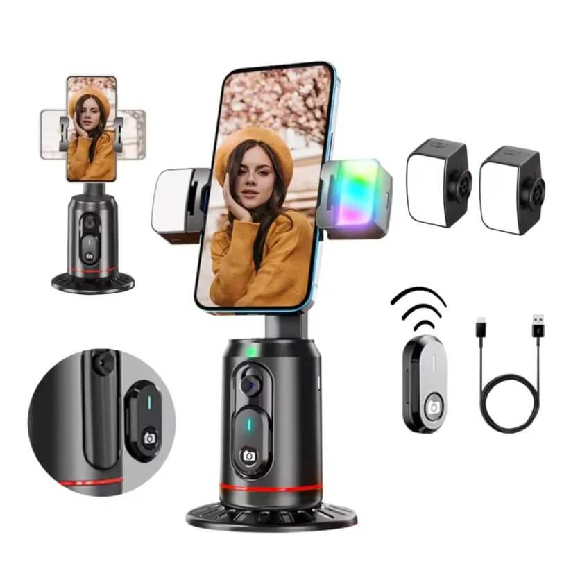 AiveloTrack - AI 360° Face Tracking Mobile Holder | Hands Free Recording for Vlogs, Live Broadcasts & Video Calls (Vlogit, suorat lähetykset ja videopuhelut)