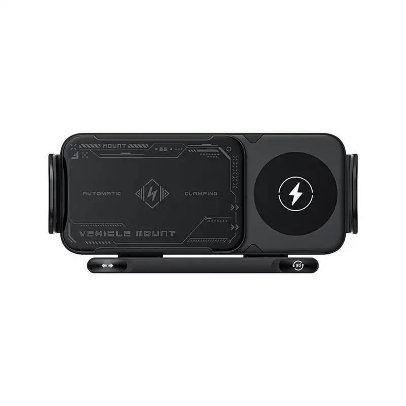 ChargeMount - Säädettävä älypuhelimen pidike autoon, jossa on 15W langaton latausalusta kokoontaitettaville näytöille.