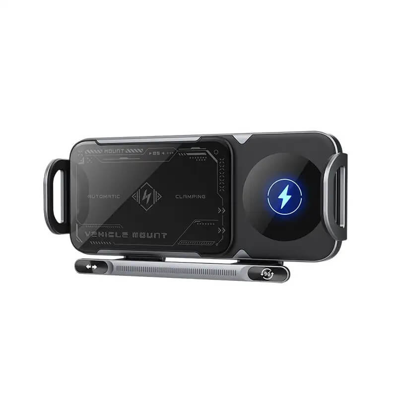 ChargeMount - Säädettävä älypuhelimen pidike autoon, jossa on 15W langaton latausalusta kokoontaitettaville näytöille.